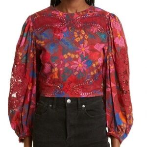 Farm Rio Garden Snake Red Blouse Size XS